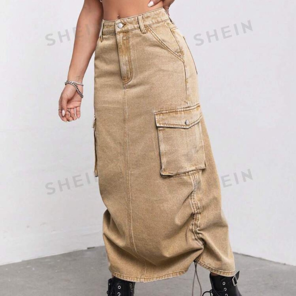 Drawstring Ruched Side Denim Skirt - Picture 5 of 8